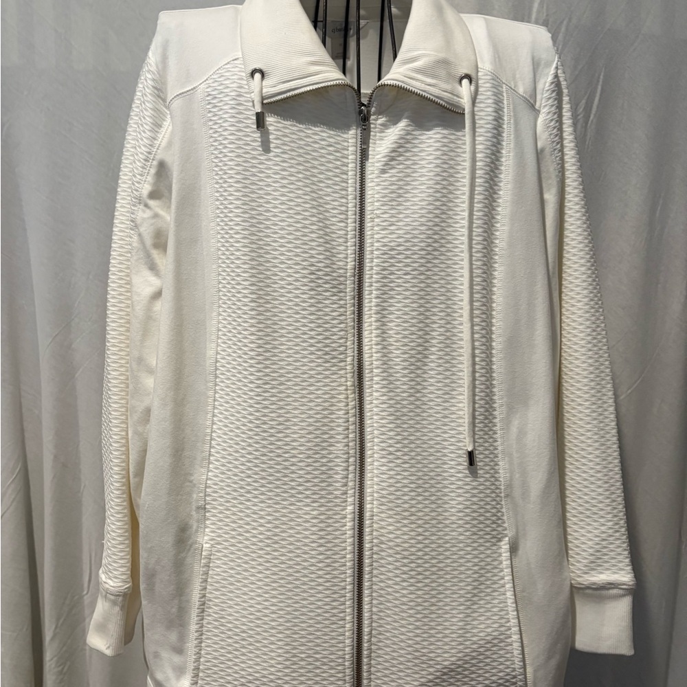 CJ Banks Cream Textured Zip-Up Jacket